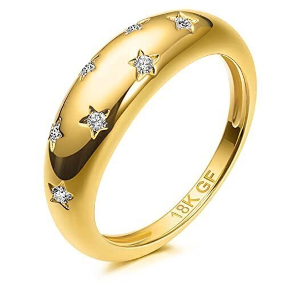 8143 Chunky Gold Plated Rings - Trendy Cubic Zirconia 18k Gold Filled